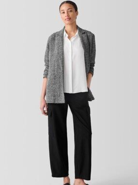 NWT Eileen Fisher Black/White Tweedy Organic Cotton Stand Collar Jacket